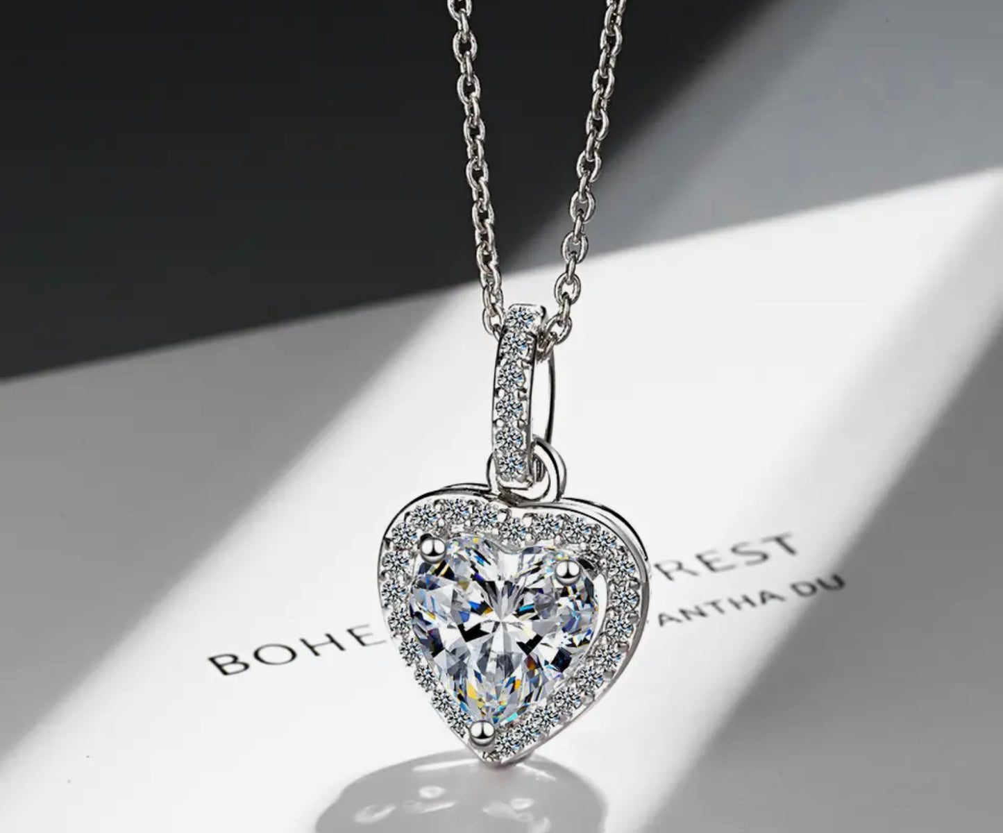925 Sterling Silver Zircon Heart Pendant Necklaces For Women