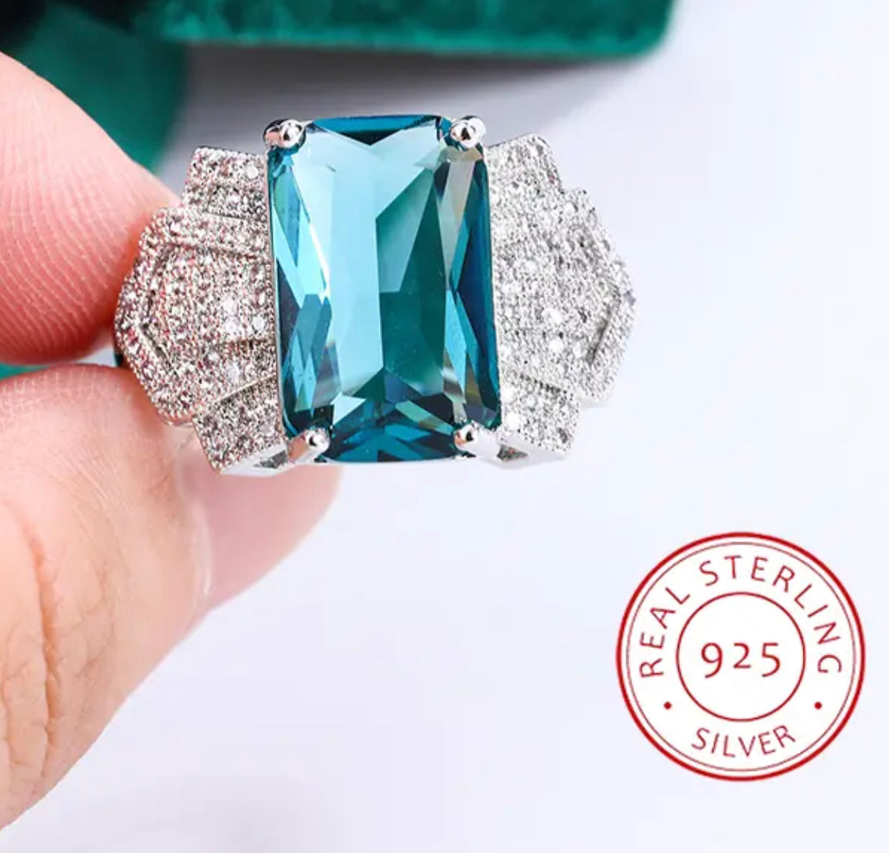 Stylish S925 Silver Ring for Women Luxury Blue Shiny Zircon Ring