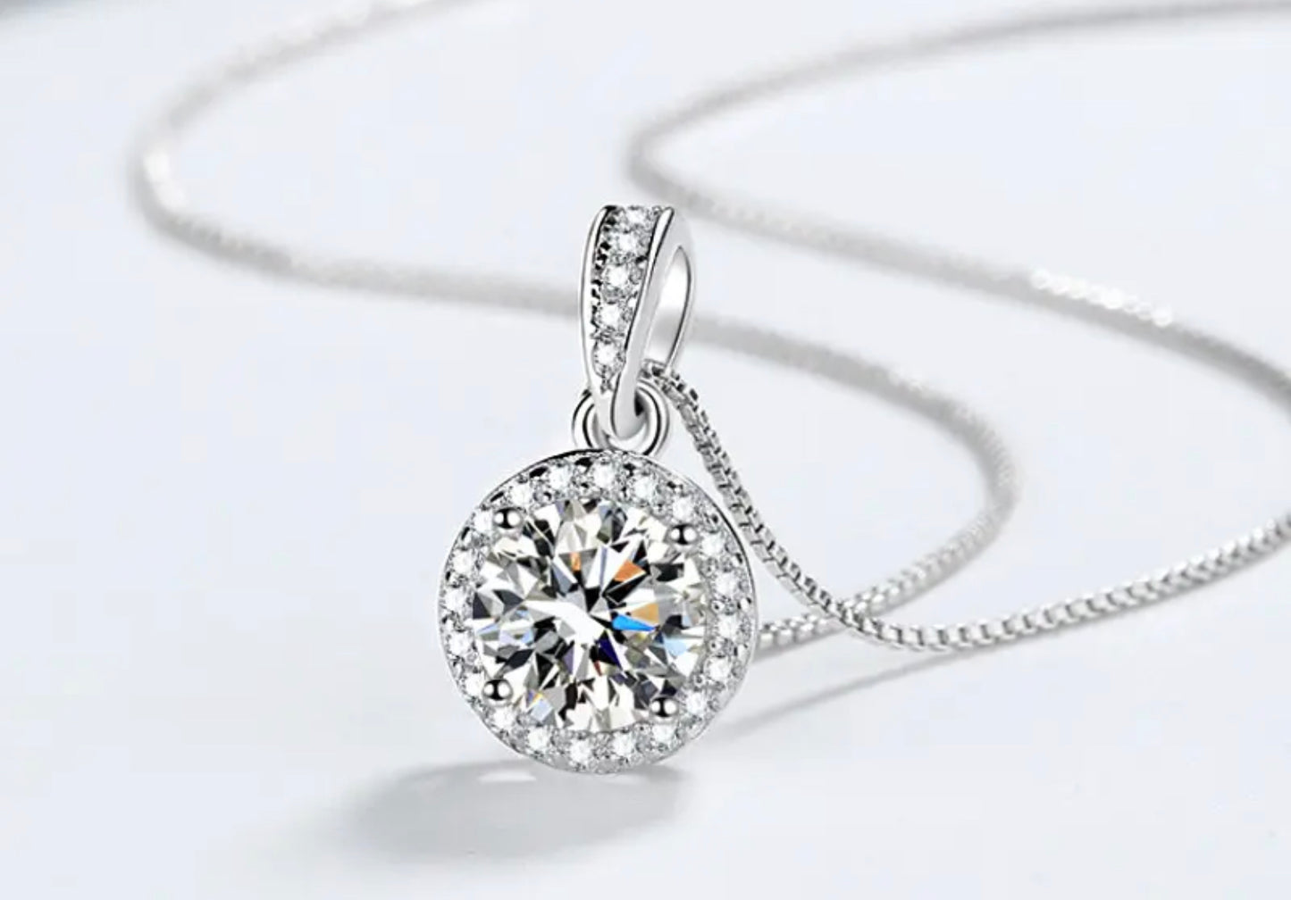 925 Sterling Silver Jewelry Zircon Fine Round Pendant Necklace