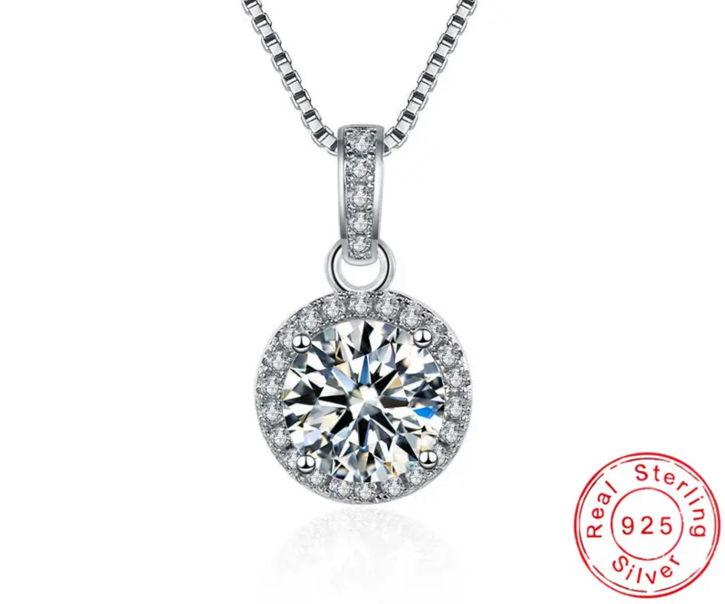 925 Sterling Silver Jewelry Zircon Fine Round Pendant Necklace