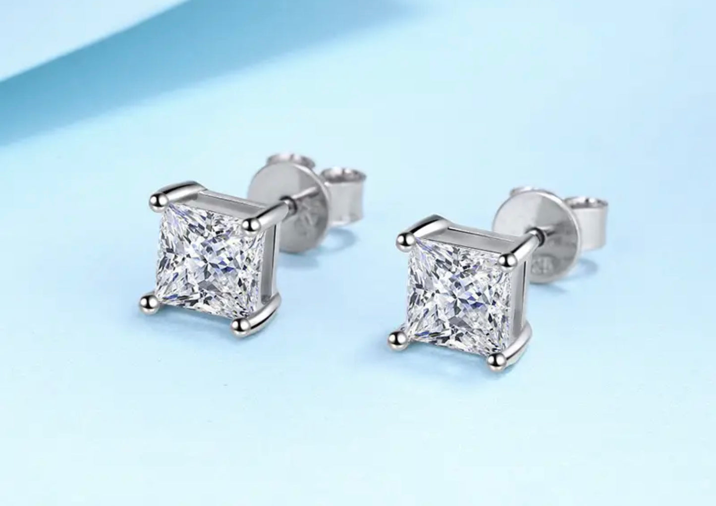 Genuine 925 Sterling Silver High-quality Fashion Jewelry Square Crystal Stud Earrings