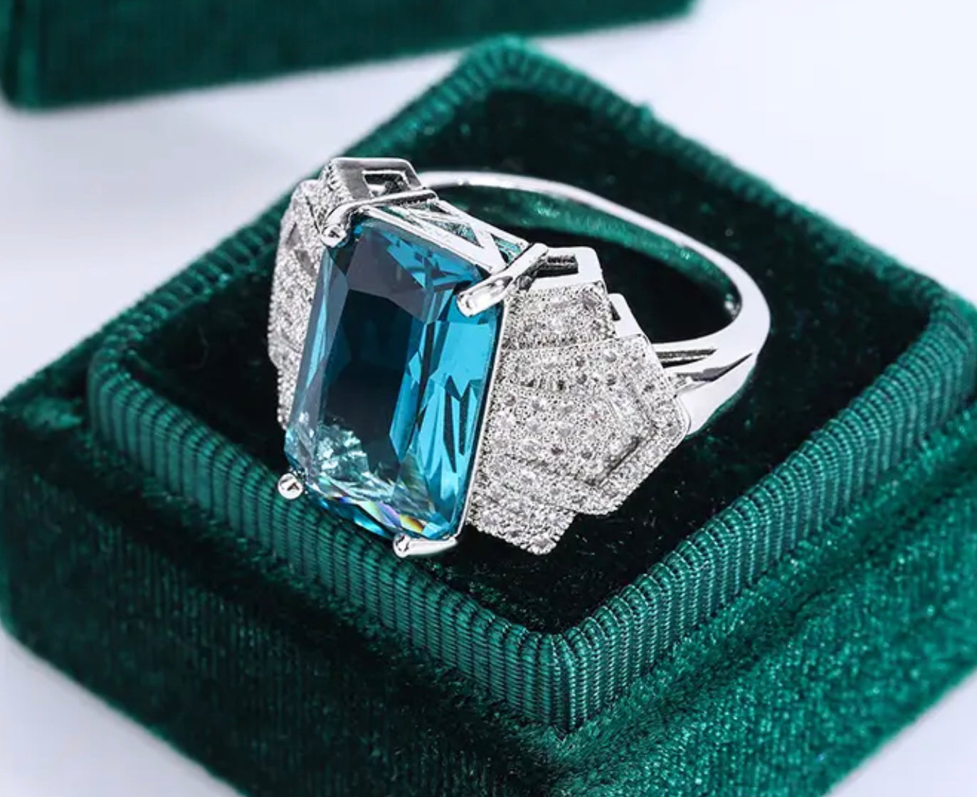 Stylish S925 Silver Ring for Women  Luxury Blue Shiny Zircon Ring